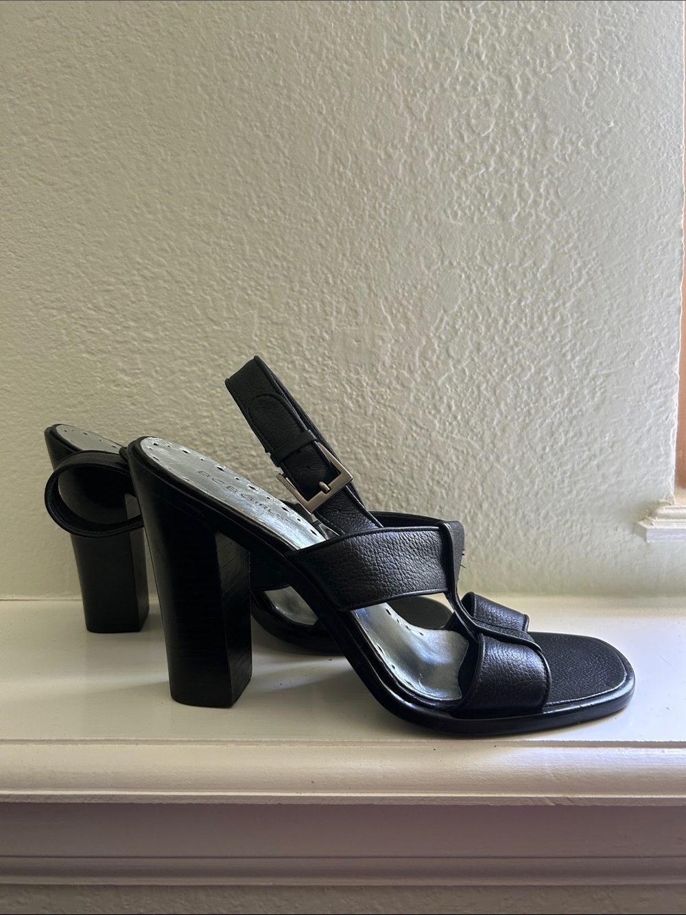 Black Strappy Block Heel Sandals - Women's
